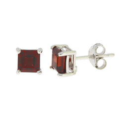 Natural 1.50ct Garnet Stud Earrings Sterling Silver