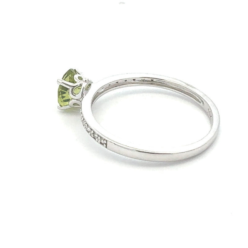 Natural .91ct Peridot Diamond Ring 10KT White Gold