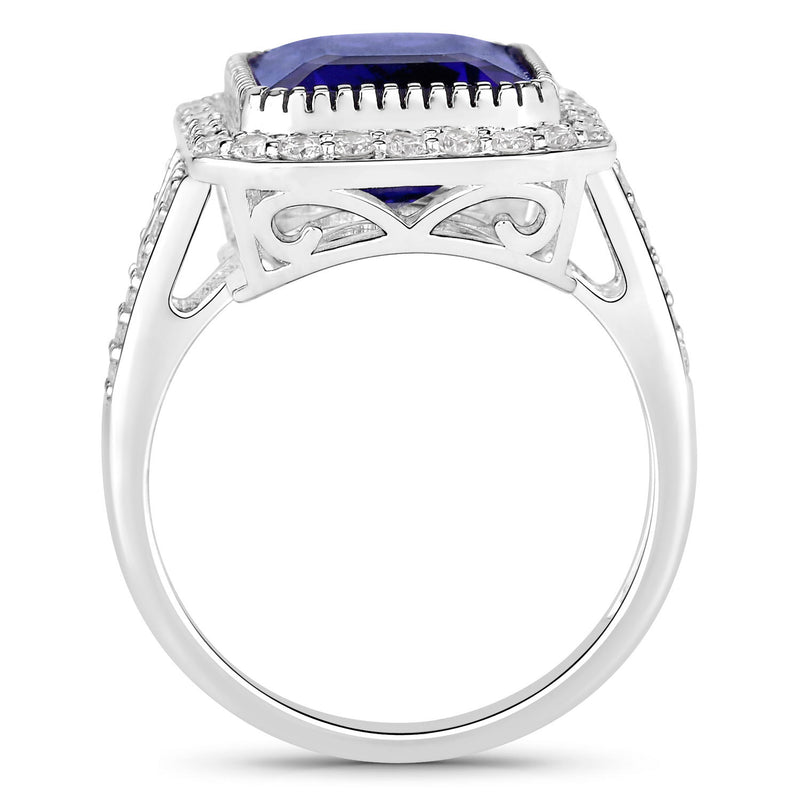 6.51 Carat Genuine Tanzanite and White Diamond 18K White Gold Ring