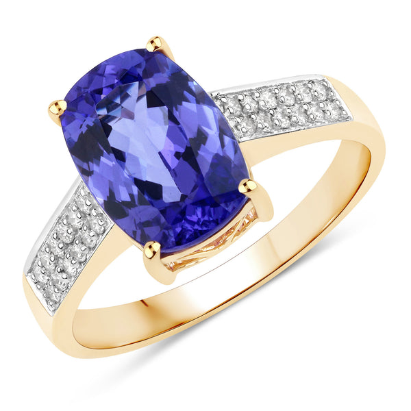 3.00 Carat Genuine Tanzanite and White Diamond 14K Yellow Gold Ring