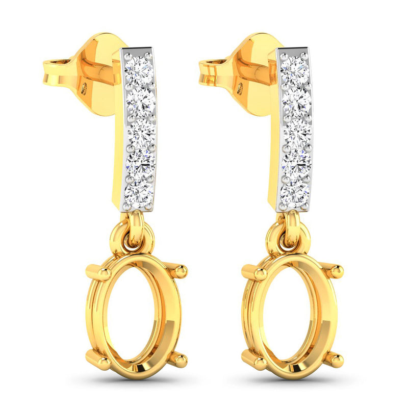 0.14 Carat Genuine White Diamond 14K Yellow Gold Semi Mount Earrings - holds 7x5mm Oval Gemstones