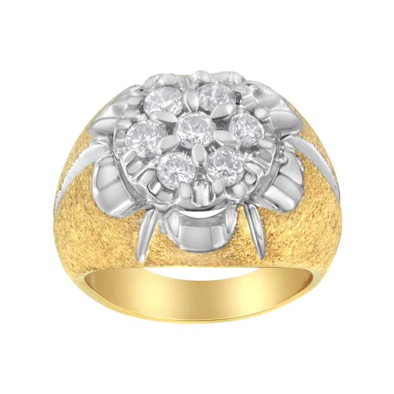 Mens 14K Yellow Gold 2ct. TDW  Diamond  Cocktail Cluster Ring (I-JI2-I3)- Size 7.25