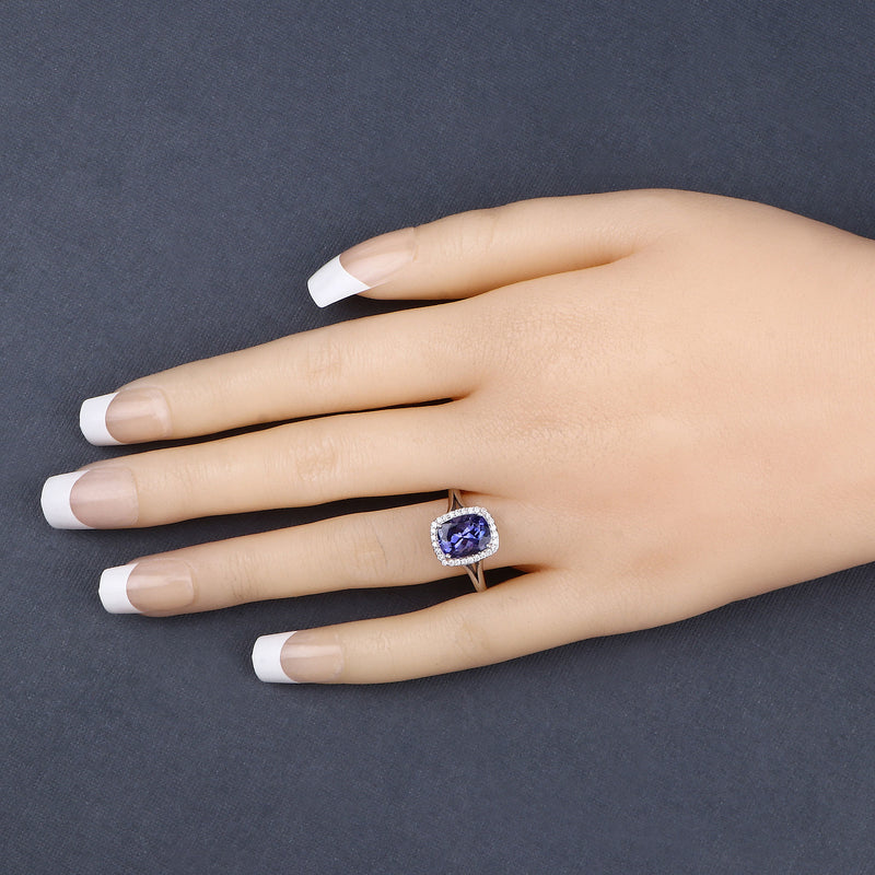 2.44 Carat Genuine Tanzanite and White Diamond 14K White Gold Ring