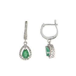 1.14ct Emerald Diamond Dangle Earrings 14KT White Gold