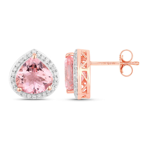 3.27 Carat Genuine Morganite and White Diamond 14K Rose Gold Earrings