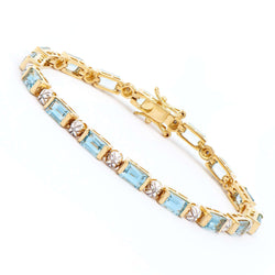 11.3 ctw Blue Topaz & Diamonds 18K Gold Plated Designer Bracelet 7.3 in