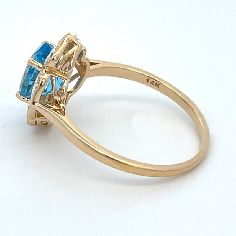 Natural 1.43ct Blue Topaz Diamond Ring 14KT Yellow Gold