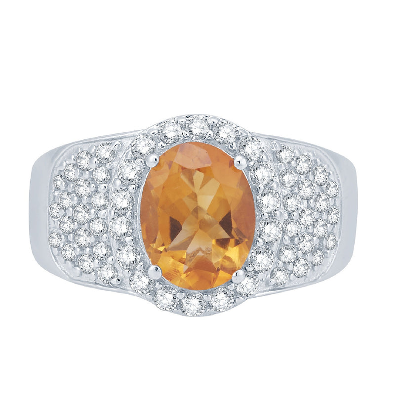 V3 Jewelry Citrine & White Topaz Halo Ring