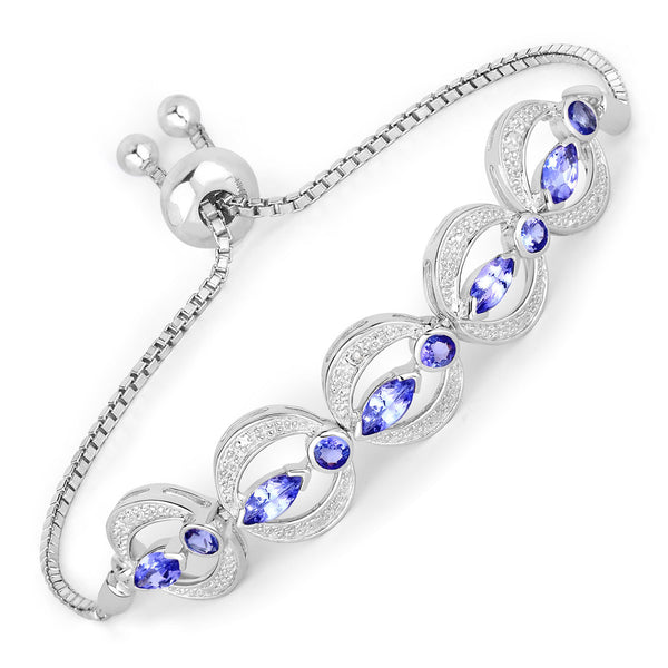 1.70 Carat Genuine Tanzanite and White Diamond .925 Sterling Silver Bracelet