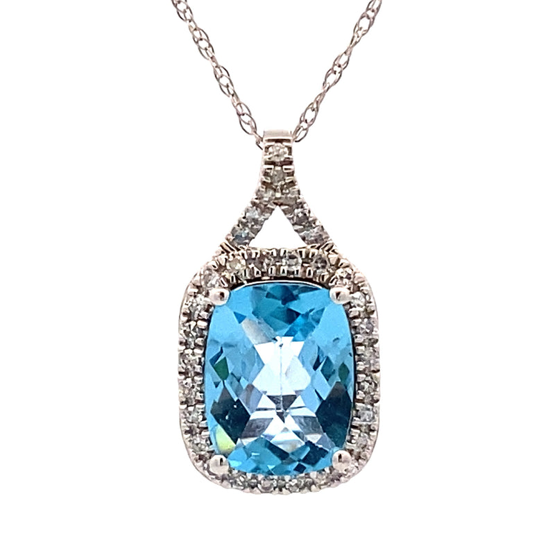 Blue Topaz Diamond Fashion Pendants 14KT White Gold