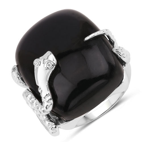 21.04 Carat Genuine Black Onyx and White Topaz .925 Sterling Silver Ring