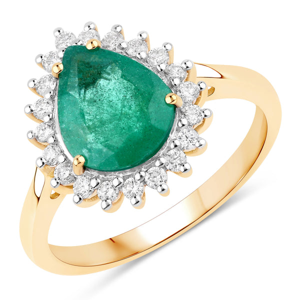 2.05 Carat Genuine Zambian Emerald and White Diamond 14K Yellow Gold Ring