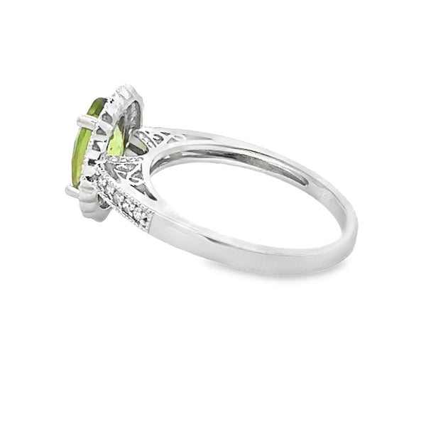 Genuine 2.05ct Peridot Diamond Ring 14KT White Gold