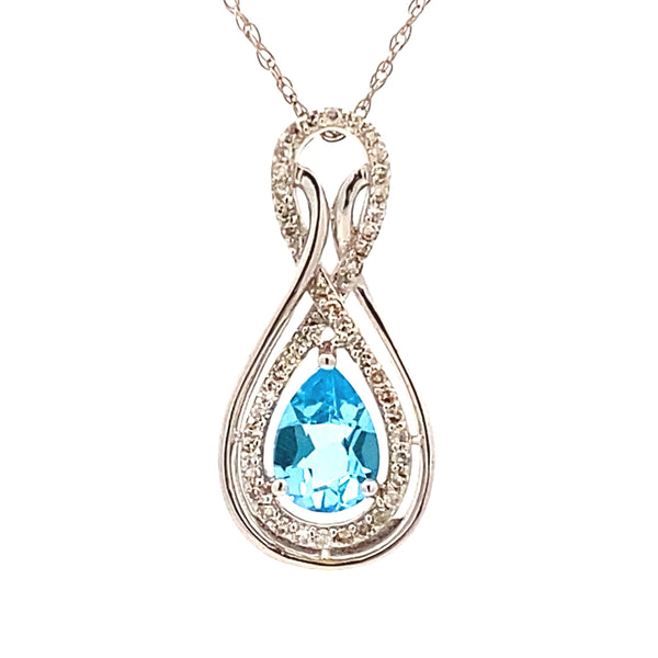 Blue Topaz Diamond Fashion Pendants 14KT White Gold