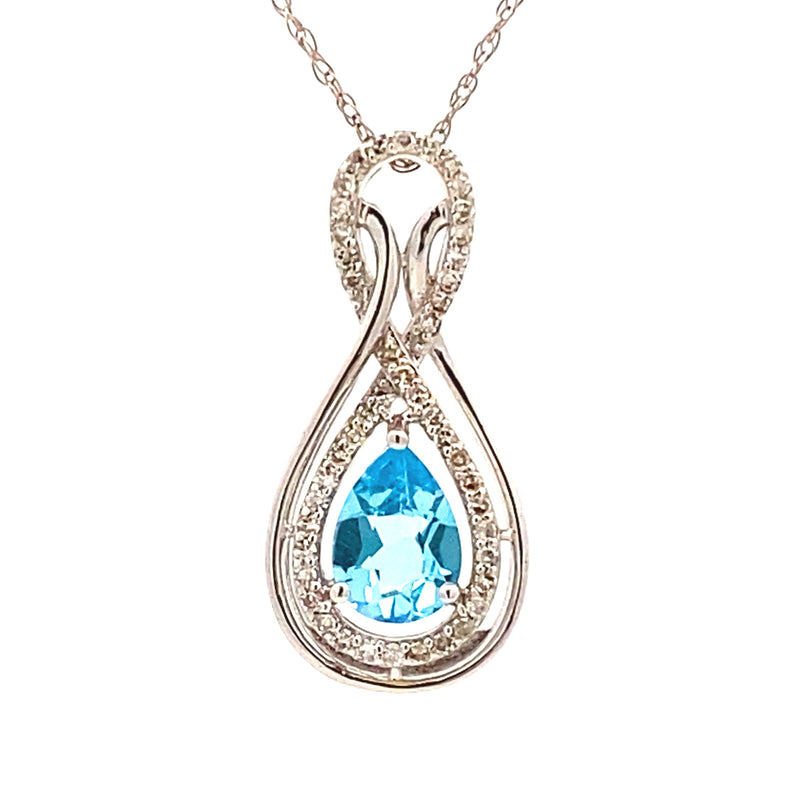 Blue Topaz Diamond Fashion Pendants 14KT White Gold