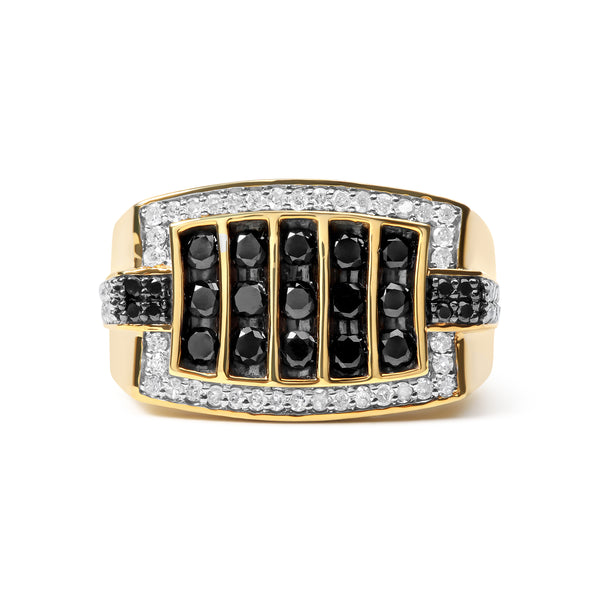 Men's 10K Yellow Gold 1.00 Cttw White and Black Treated Diamond Cluster Ring (Black / I-J Color, I2-I3 Clarity) - Size 10