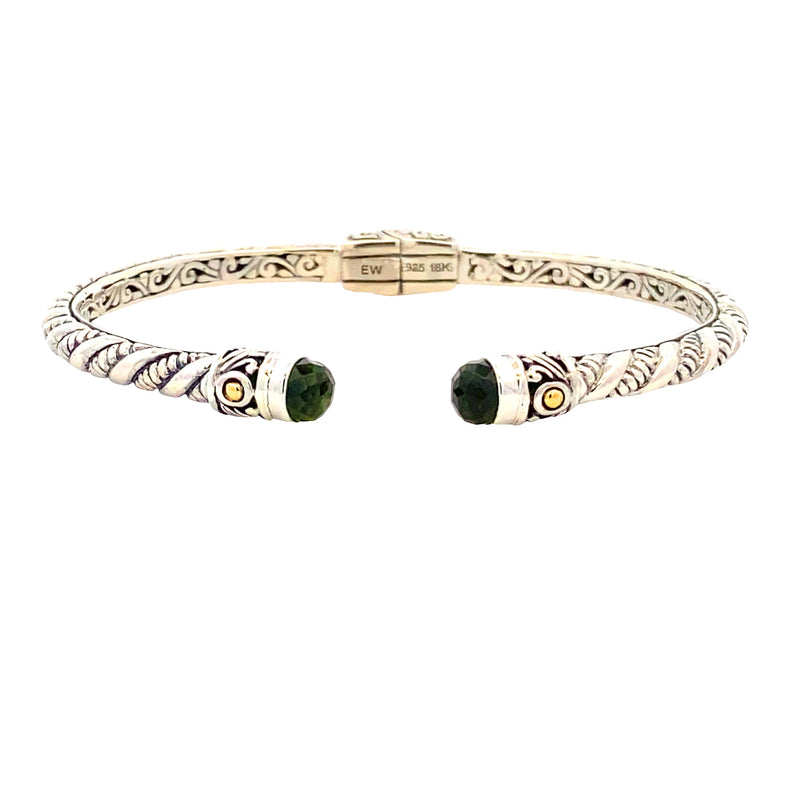 Peridot Bangle Bracelet Sterling Silver 18KT Gold