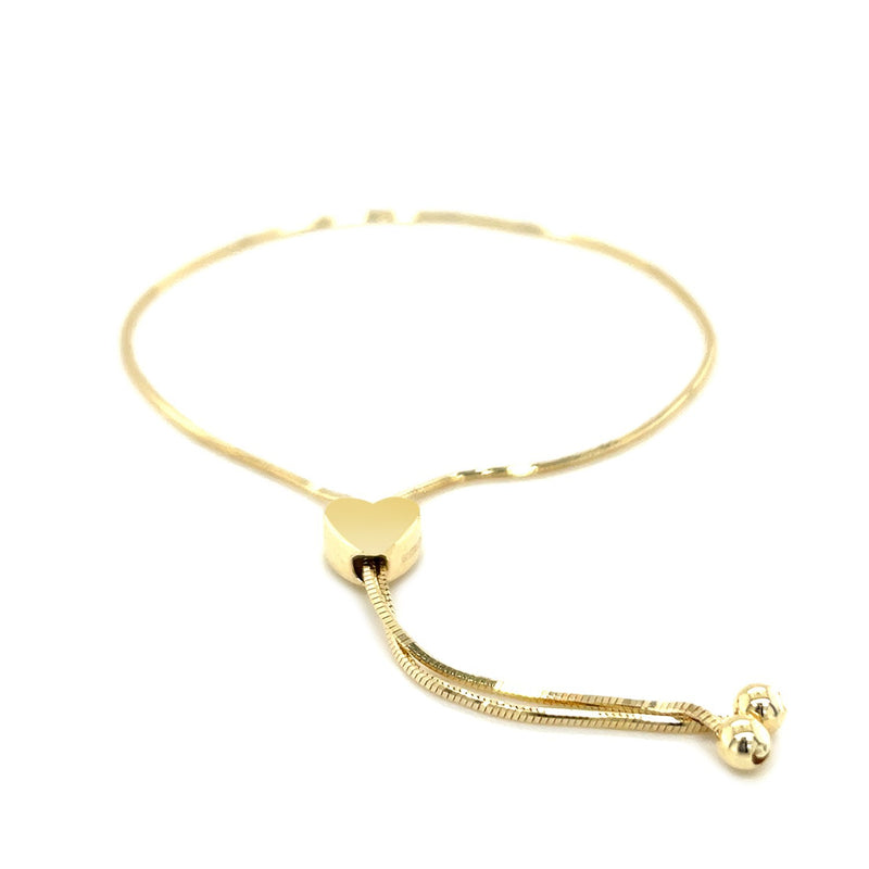 14k Yellow Gold Adjustable Lariat Style Heart Motif Bracelet