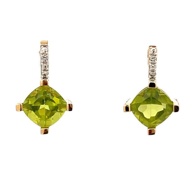 1.44ct Peridot Diamond Earrings 14KT Yellow Gold