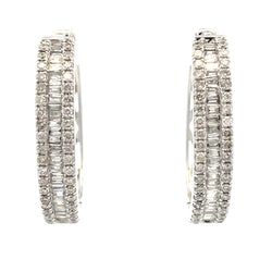 Genuine .98ct Diamond Hoop Earrings 14KT White Gold