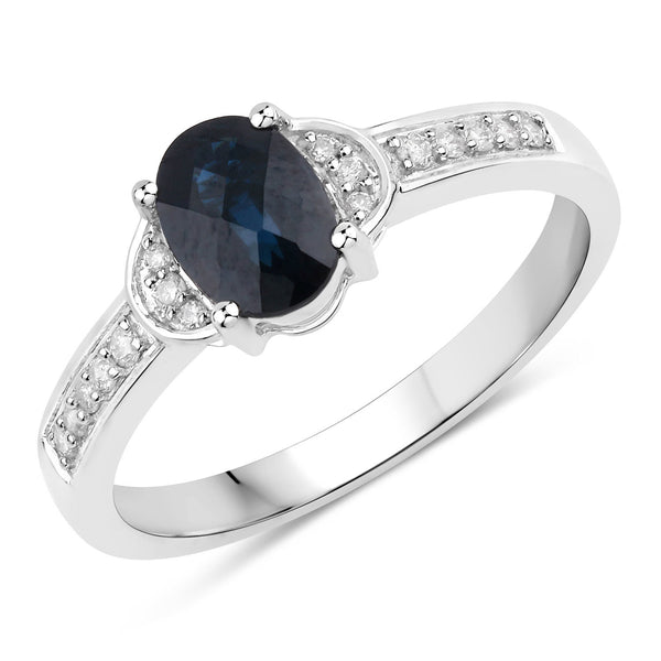 1.16 Carat Genuine Blue Sapphire and White Diamond 14K White Gold Ring