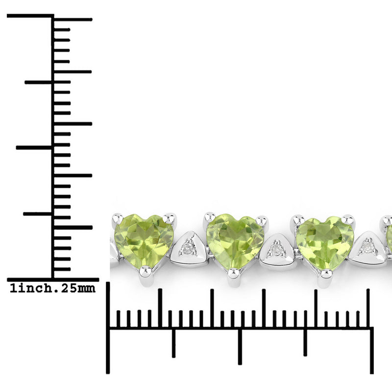 10.24 Carat Genuine Peridot and White Diamond .925 Sterling Silver Bracelet