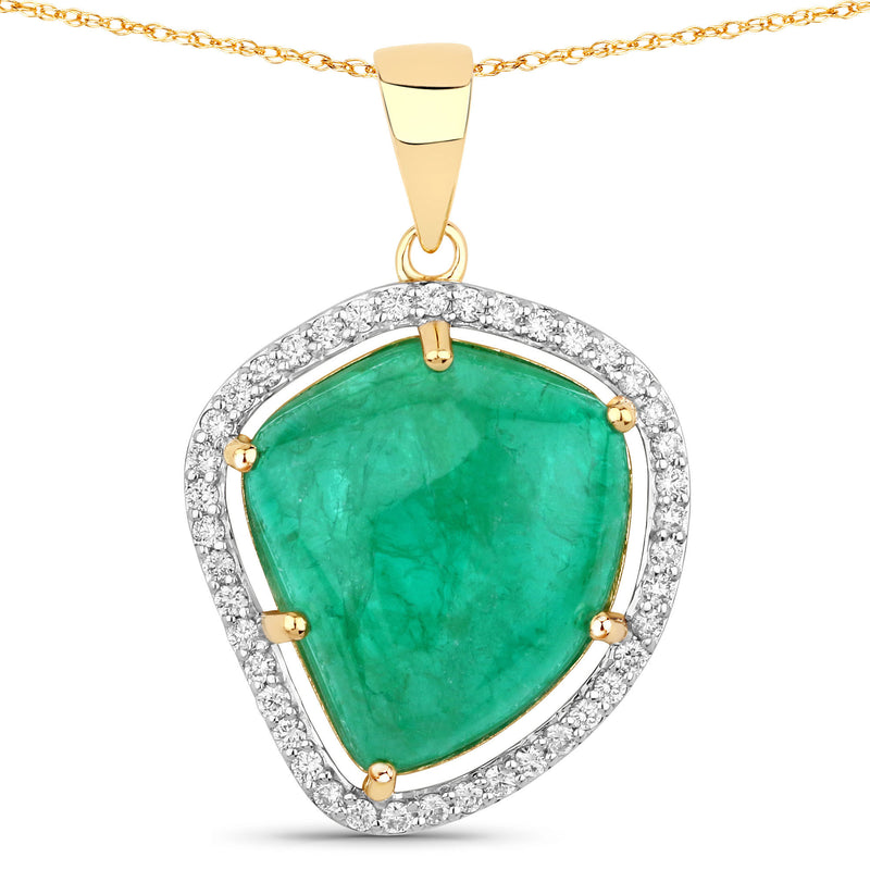 12.13 Carat Genuine Colombian Emerald and White Diamond 14K Yellow Gold Pendant