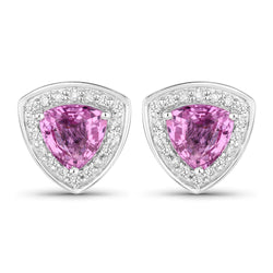 1.05 Carat Genuine Pink Sapphire and White Diamond 14K White Gold Earrings