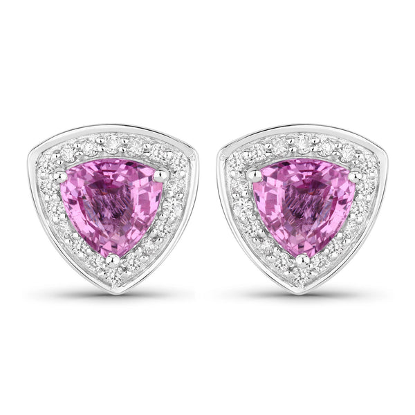 1.05 Carat Genuine Pink Sapphire and White Diamond 14K White Gold Earrings