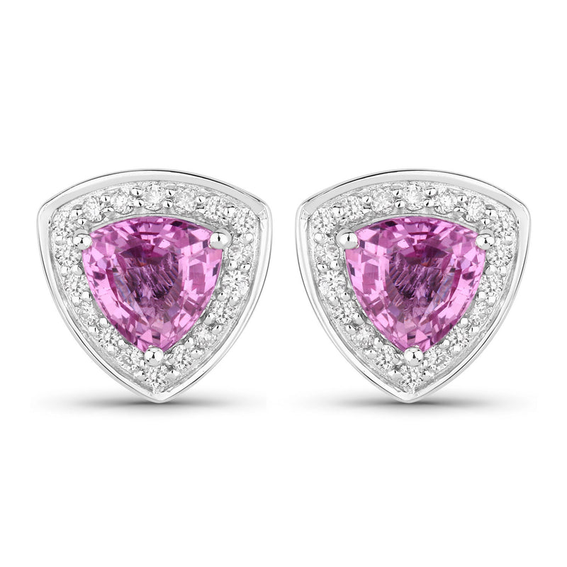 1.05 Carat Genuine Pink Sapphire and White Diamond 14K White Gold Earrings