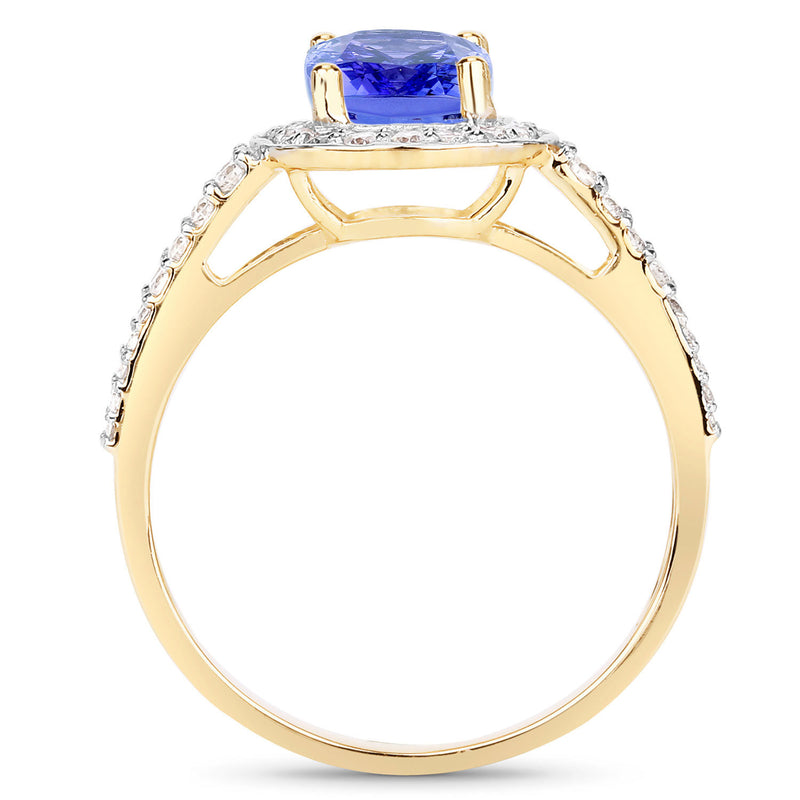 1.64 Carat Genuine Tanzanite and White Diamond 14K Yellow Gold Ring (I Color, SI Clarity)