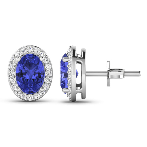 1.50 Carat Genuine Tanzanite and White Diamond 14K White Gold Earrings