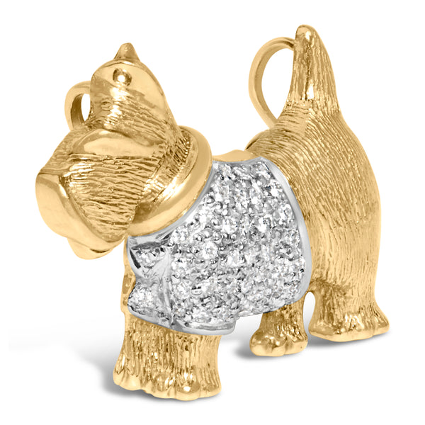 18K Yellow Gold1/3 Cttw Diamond Scottish Terrier Brooch Pin and Pendant with Satin Finish (G-H Color, VS2-SI1 Clarity) - NO CHAIN INCLUDED