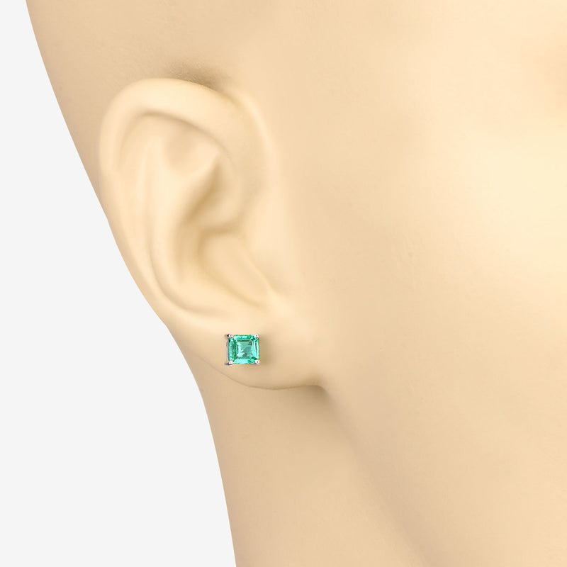 1.06 Carat Genuine Emerald 14K White Gold Earrings