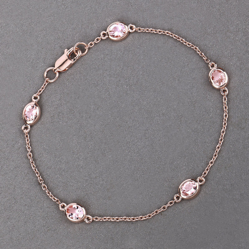 1.35 Carat Genuine Morganite .925 Sterling Silver Bracelet