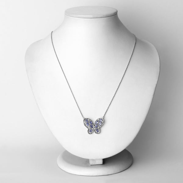 1.86 Carat Genuine Tanzanite and White Zircon .925 Sterling Silver Necklace