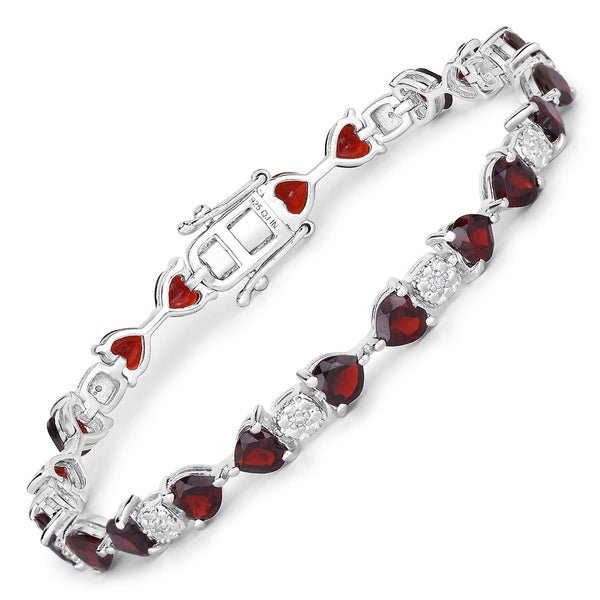 11.10 Carat Genuine Garnet and White Diamond .925 Sterling Silver Bracelet