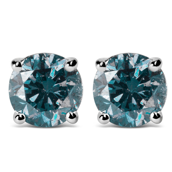 14K White Gold 1/2 Cttw Round Brilliant Cut Lab Grown Blue Diamond 4-Prong Classic Solitaire Stud Earrings (Blue Color, VVS2-VS1 Clarity)