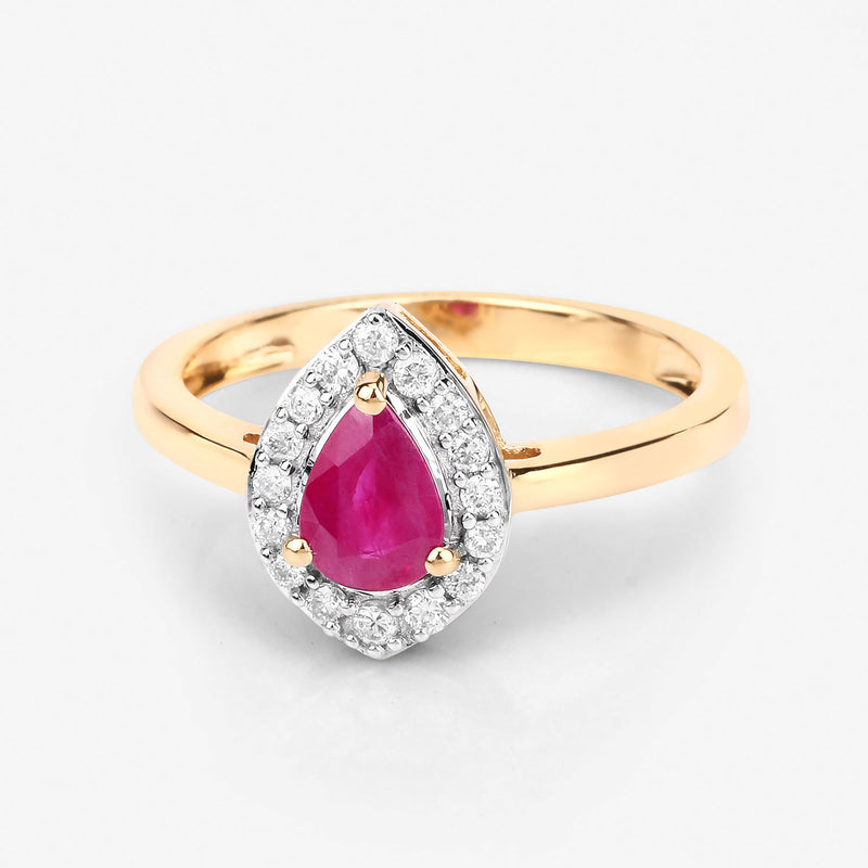 0.92 Carat Genuine Ruby and White Diamond 14K Yellow Gold Ring