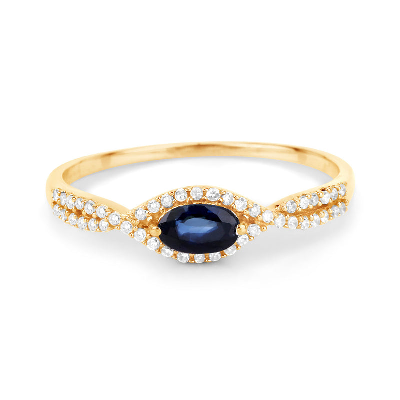 0.35 Carat Genuine Blue Sapphire and White Diamond 14K Yellow Gold Ring