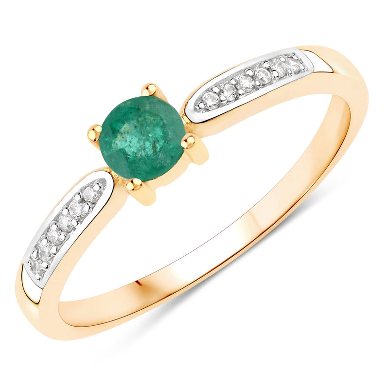 0.27 Carat Genuine Zambian Emerald And White Diamond 10K Yellow Gold Ring