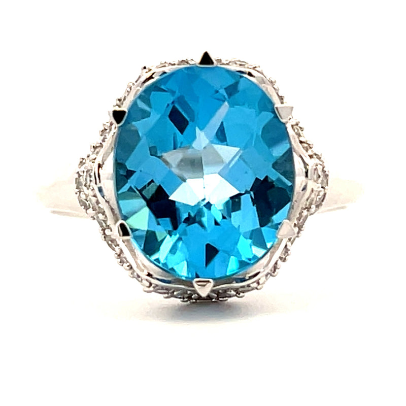 Natural .40ct Blue Topaz Diamond Ring 10KT White Gold