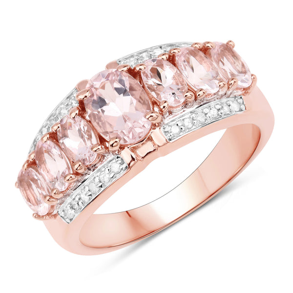 2.15 Carat Genuine Morganite and White Diamond .925 Sterling Silver Ring