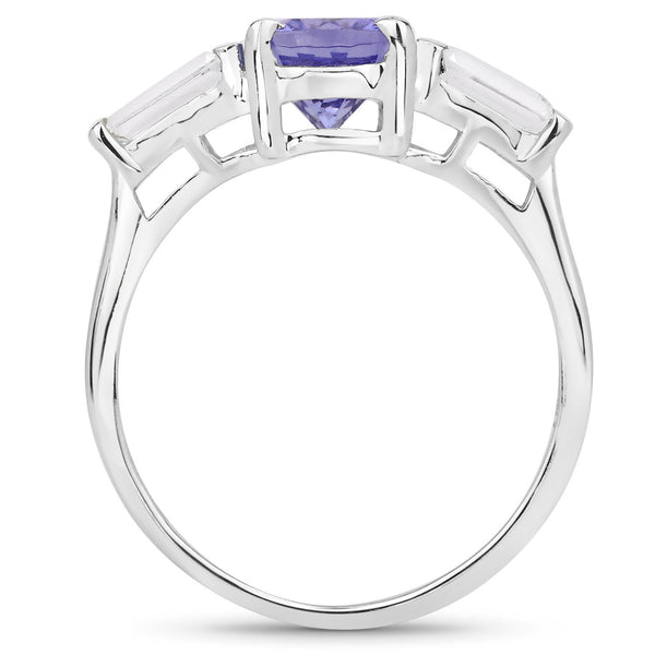 2.00 Carat Genuine Tanzanite and White Topaz .925 Sterling Silver Ring