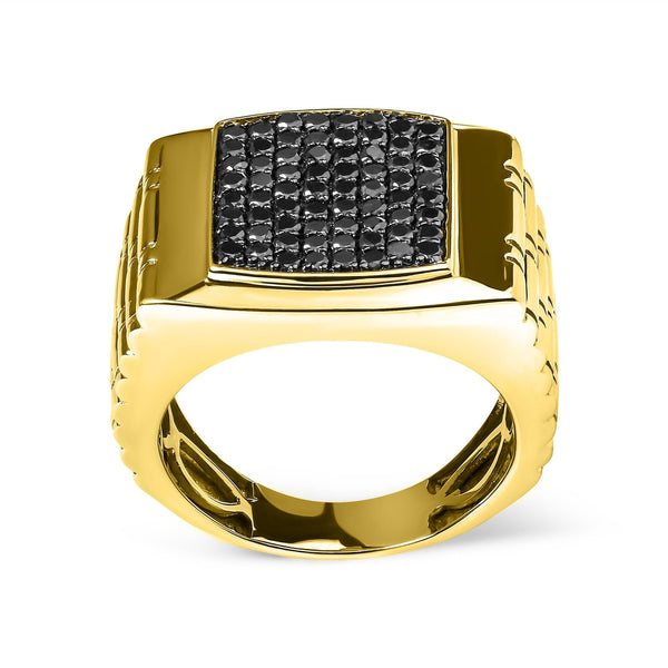 10K Yellow Gold 1 1/4 Cttw Black Diamond Cluster Gent's Band Ring (Treated Black Color, I2-I3 Clarity) - Size 10