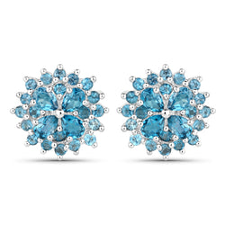 2.80 Carat Genuine London Blue Topaz .925 Sterling Silver Earrings