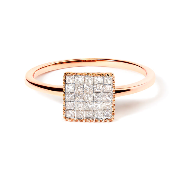 10K Rose Gold 1/3 Cttw Invisible Set Princess Cut Diamond Composite Square Shape Ring (H-I color, I1-I2 clarity) - Size 5