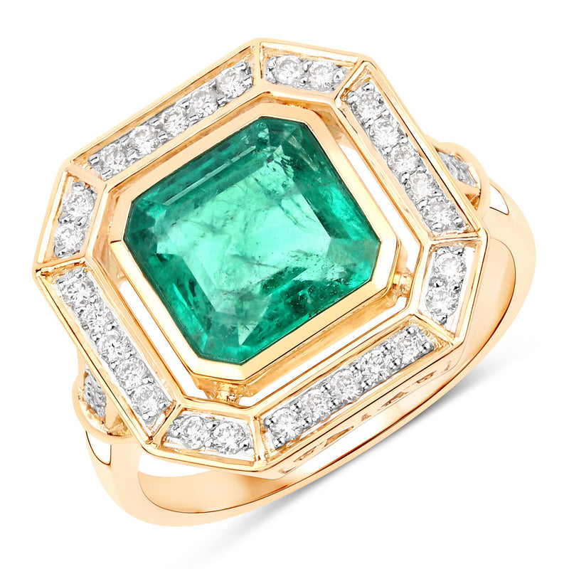 IGI Certified 2.87 Carat Genuine Zambian Emerald and White Diamond 14K Yellow Gold Ring