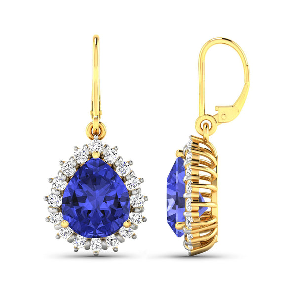 3.33 Carat Genuine Tanzanite and White Diamond 14K Yellow Gold Earrings