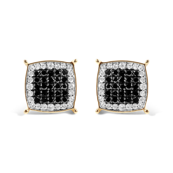 Men's 10K Yellow Gold 1/2 Cttw White and Black Treated Diamond Earring (Black / I-J Color, I2-I3 Clarity)